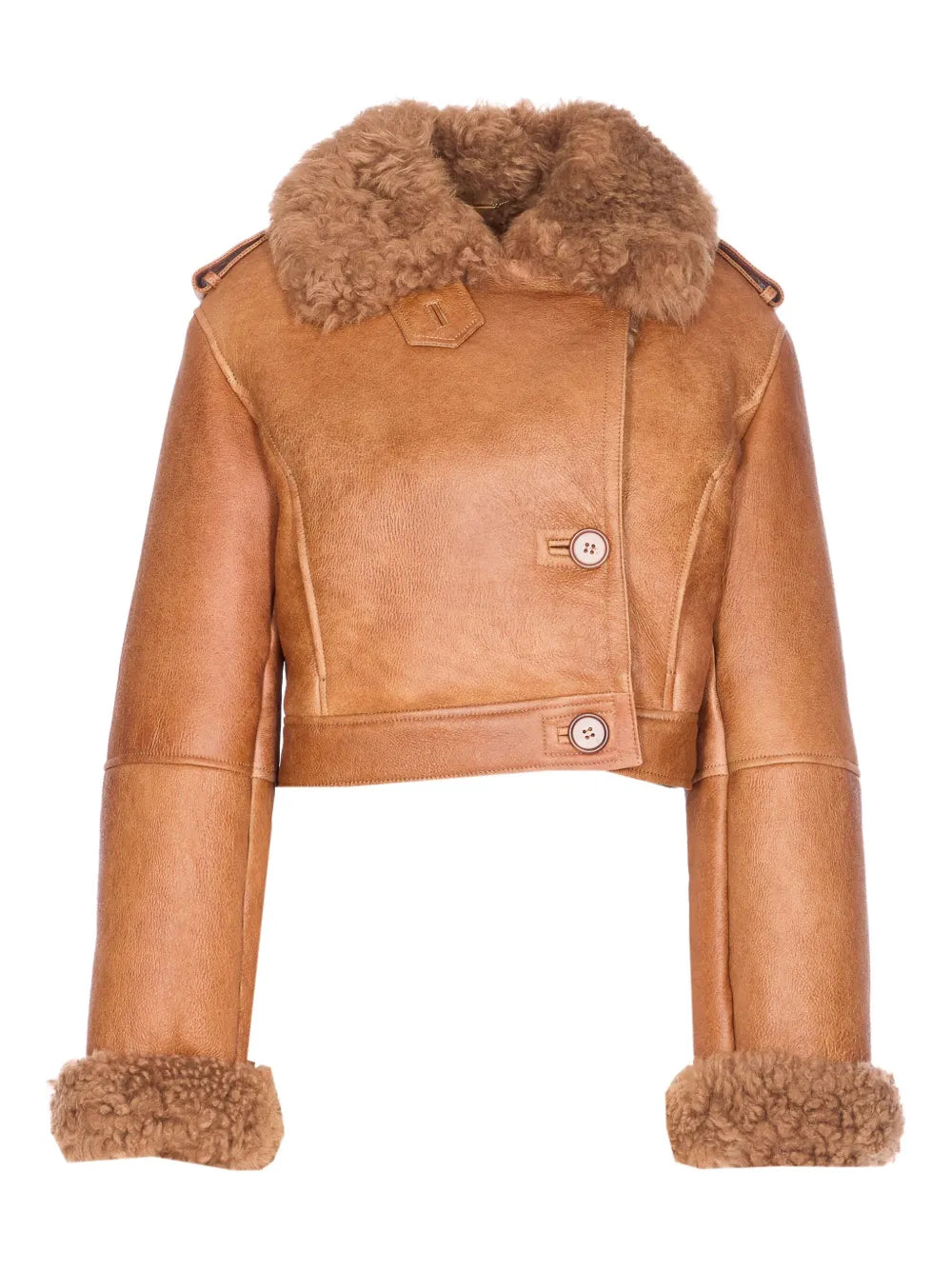 CHLOÉ - veste en cuir à col en peau lainée