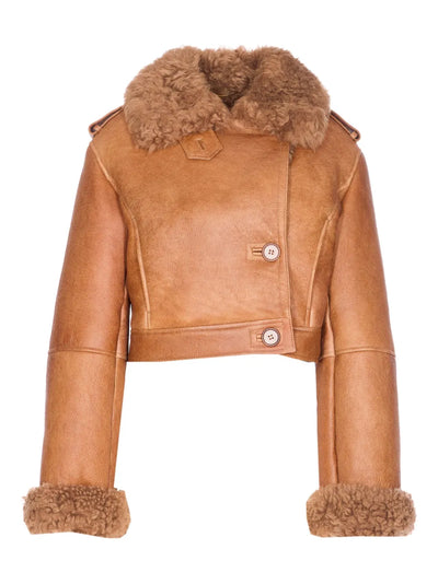 CHLOÉ - veste en cuir à col en peau lainée