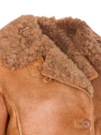 CHLOÉ - veste en cuir à col en peau lainée