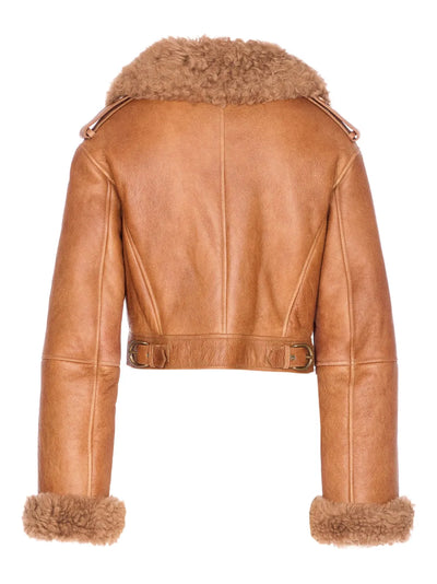 CHLOÉ - veste en cuir à col en peau lainée