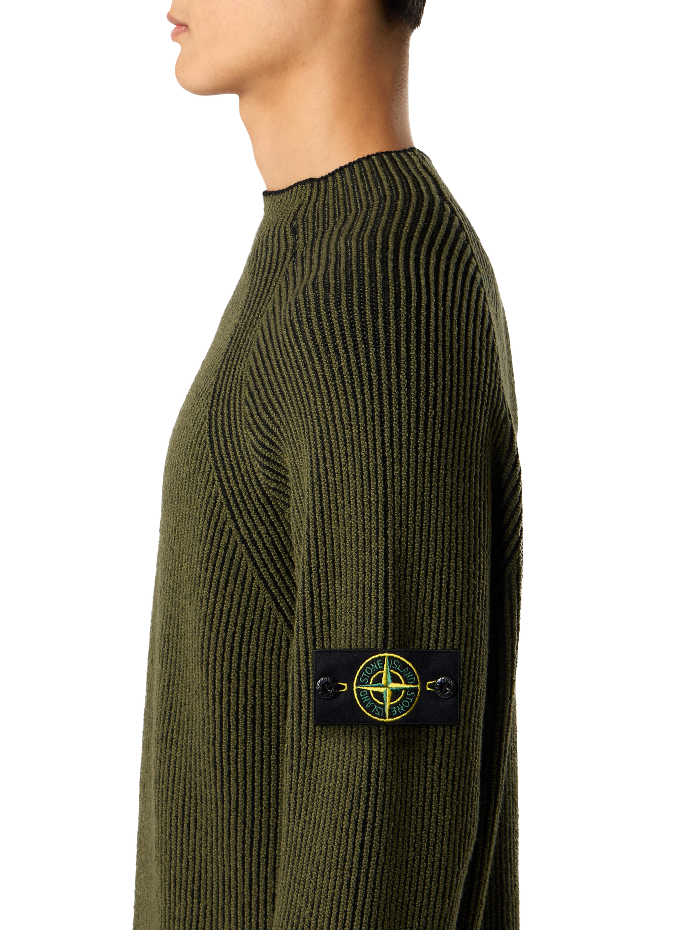 STONE ISLAND - Pull à col fluide avec laine côtelée vanisée