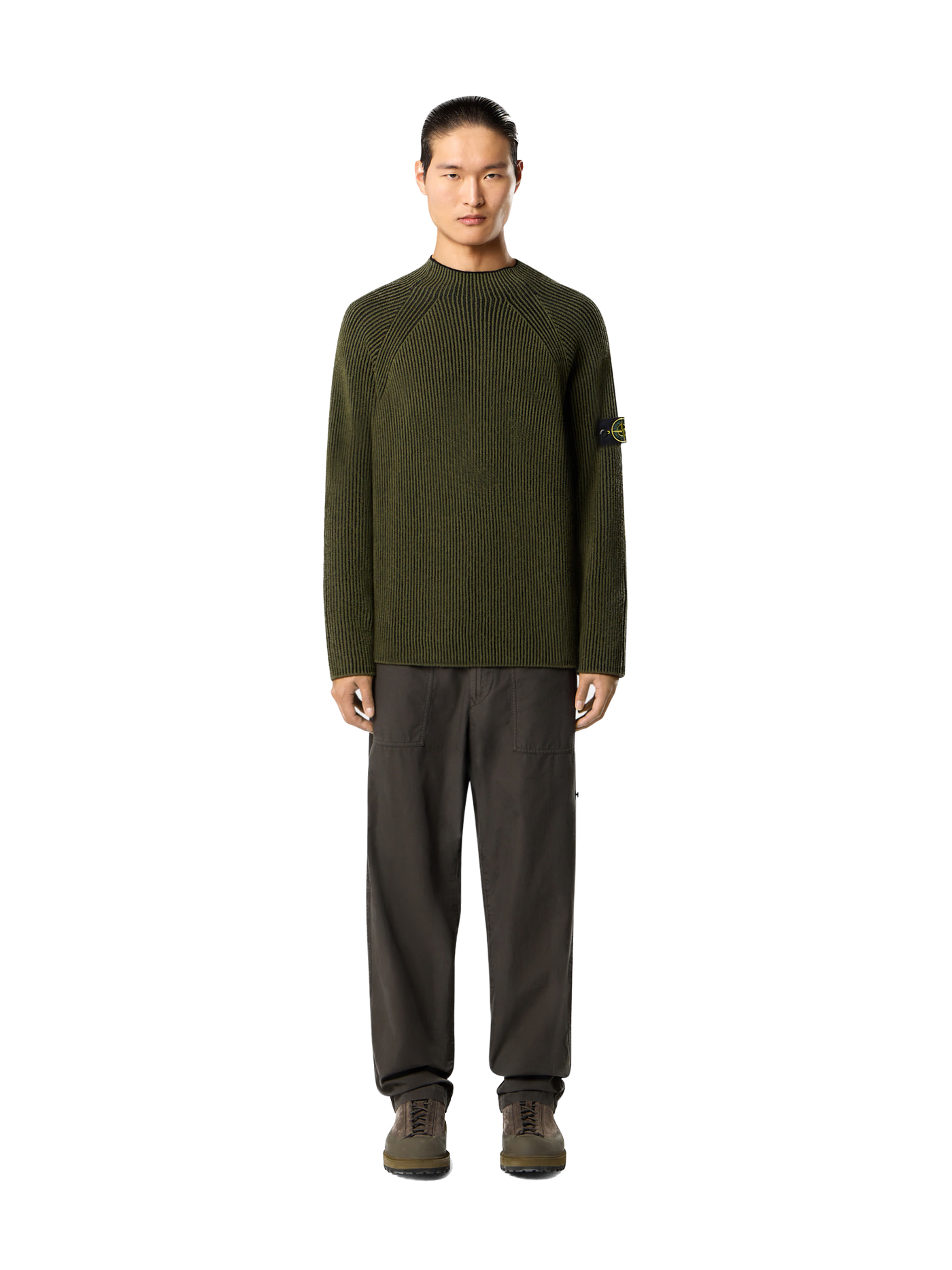 STONE ISLAND - Pull à col fluide avec laine côtelée vanisée