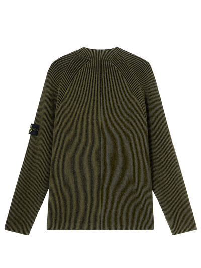 STONE ISLAND - Pull à col fluide avec laine côtelée vanisée