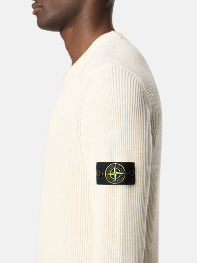 STONE ISLAND - Pull en laine blanc cassé