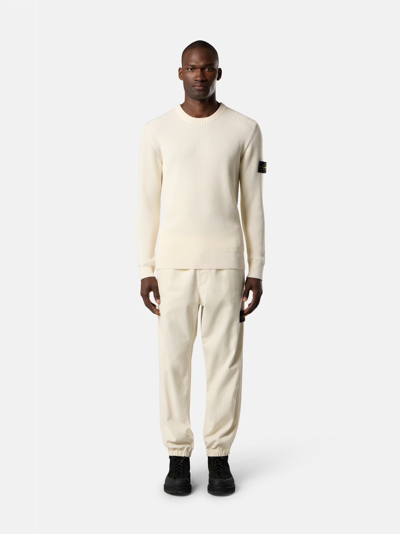 STONE ISLAND - Pull en laine blanc cassé