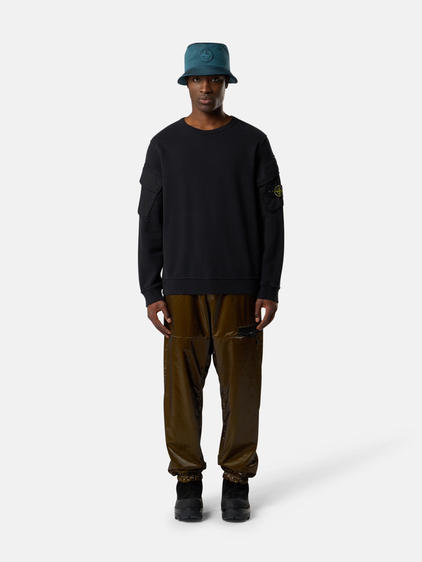 STONE ISLAND - Crewneck à poches latérales noir