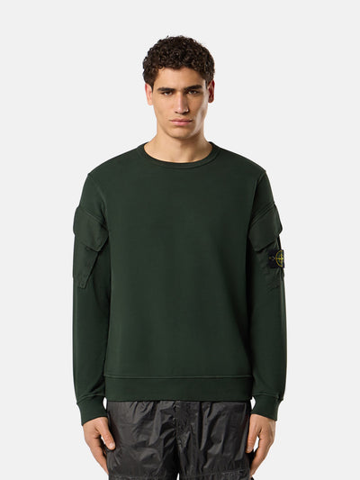 STONE ISLAND - Crewneck à poches latérales vert Juniper