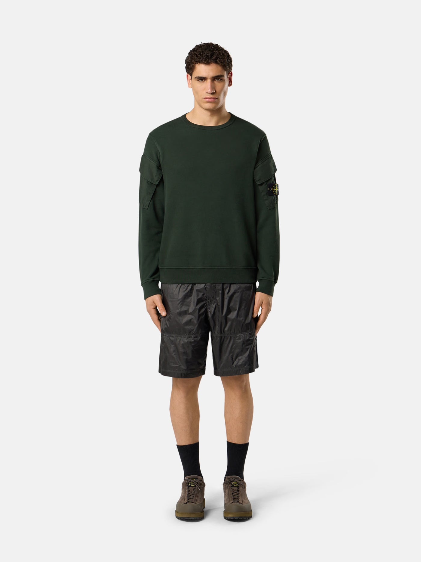 STONE ISLAND - Crewneck à poches latérales vert Juniper