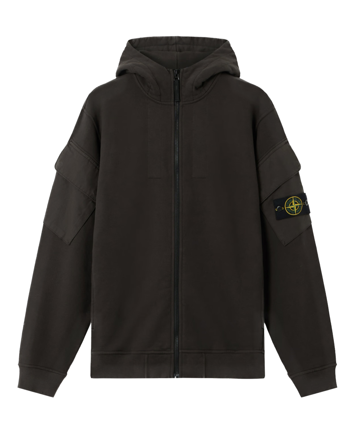 STONE ISLAND -Sweat-shirt zippé coupe regular à capuche avec poches sur les manches