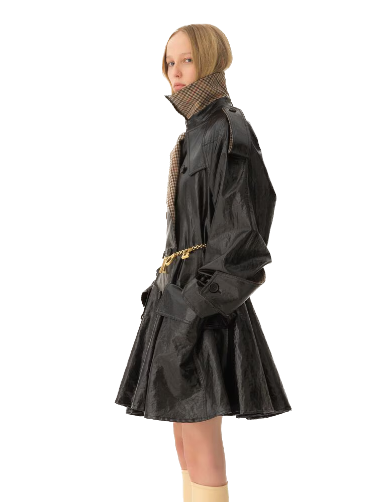 Chloé - Manteau cavalier court croisé en lin enduit