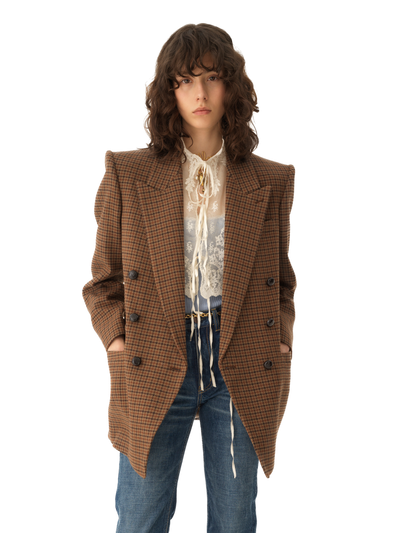 CHLOÉ - Veste blazer croisée en laine pied-de-poule