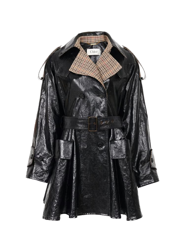 Chloé - Manteau cavalier court croisé en lin enduit