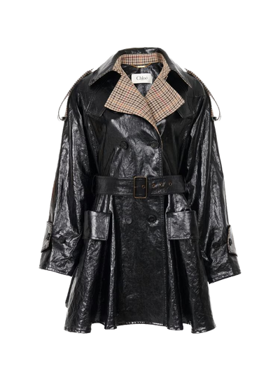 Chloé - Manteau cavalier court croisé en lin enduit