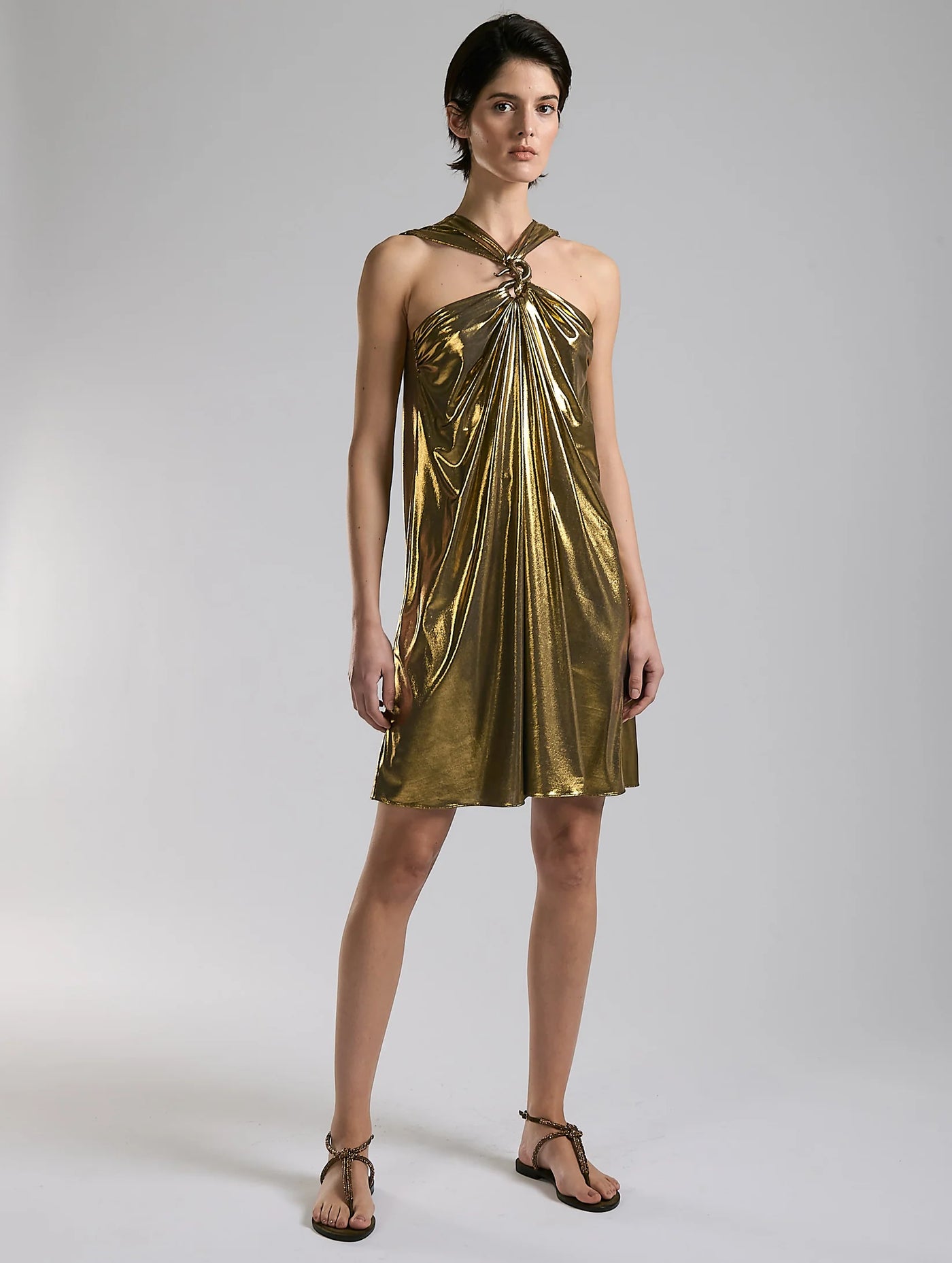 BARBARA BUI - robe courte en jersey lamé doré