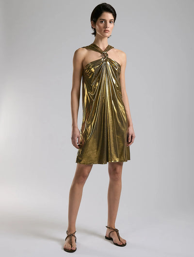 BARBARA BUI - robe courte en jersey lamé doré