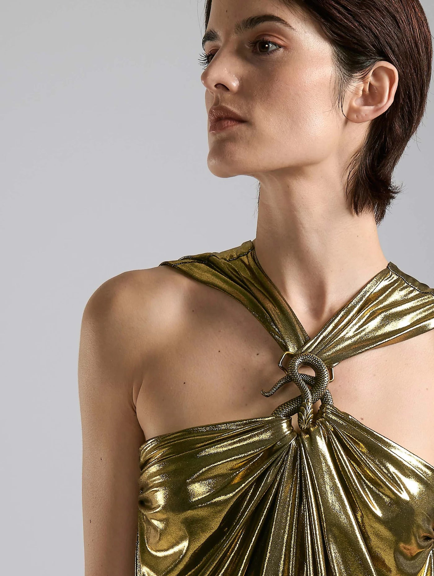 BARBARA BUI - robe courte en jersey lamé doré