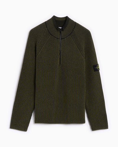 STONE ISLAND - Maille zippée vert militaire