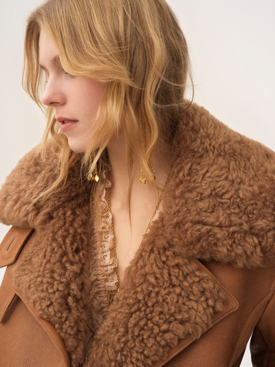 CHLOÉ - veste en cuir à col en peau lainée