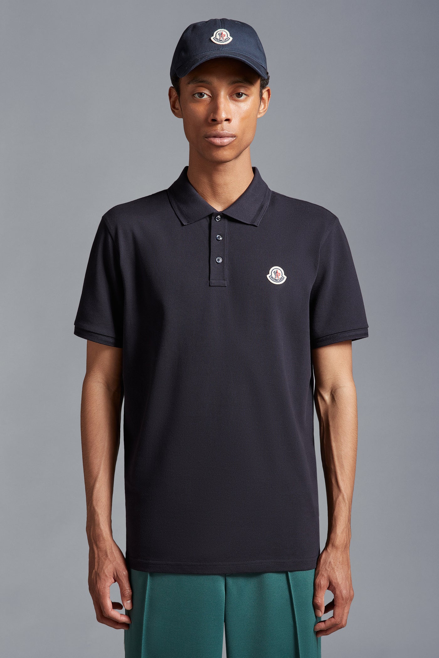 MONCLER - Polo bleu marine à logo