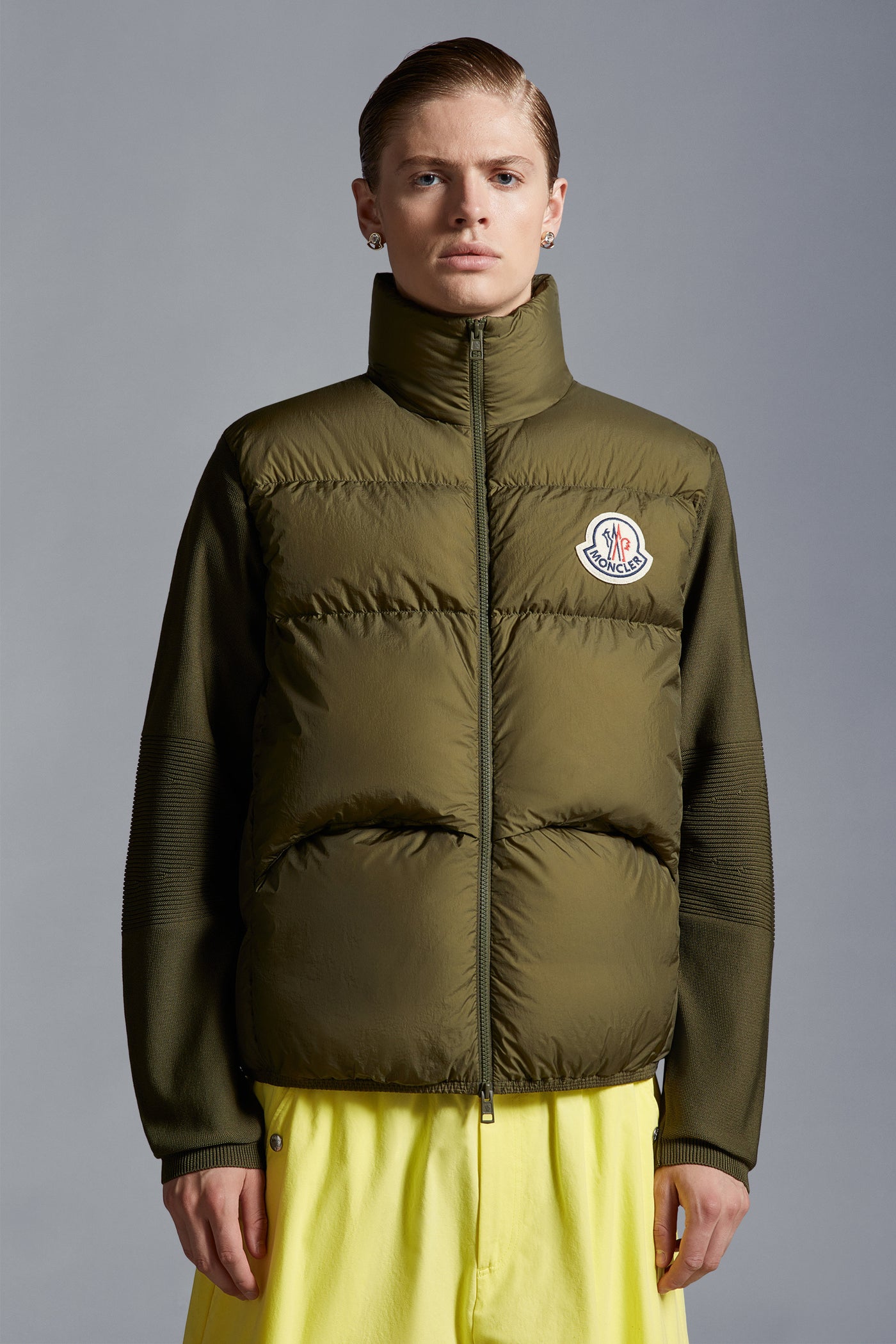 MONCLER - Cardigan matelassé kaki