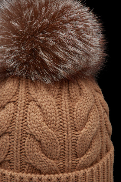 MONCLER - Bonnet à pompon beige