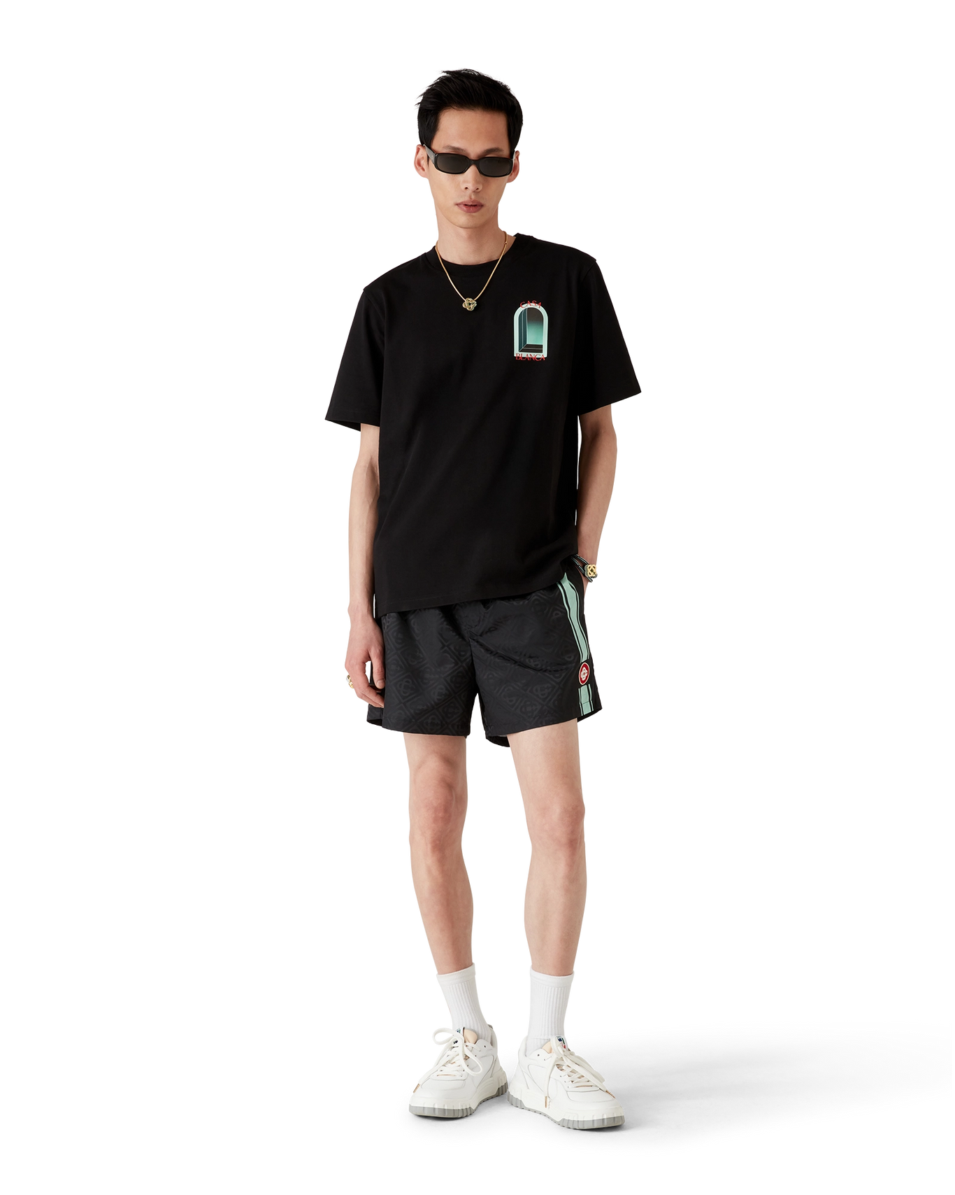 CASABLANCA - Monogram Jacquard Stripe Swim Shorts