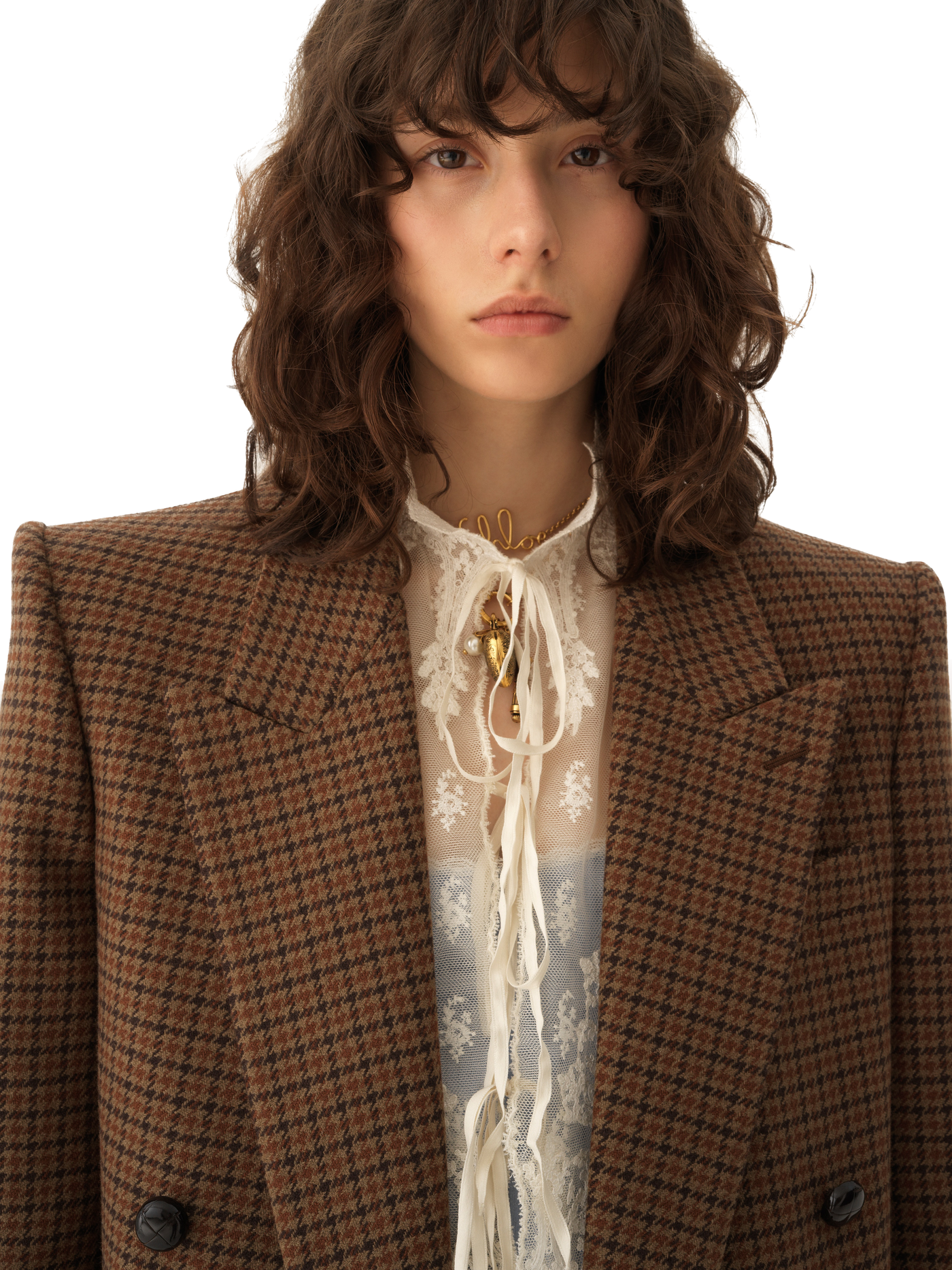 CHLOÉ - Veste blazer croisée en laine pied-de-poule