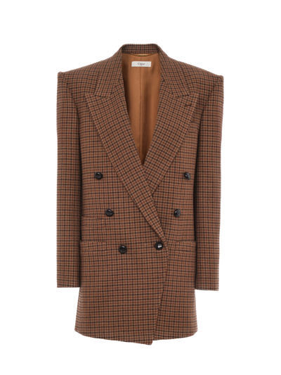 CHLOÉ - Veste blazer croisée en laine pied-de-poule
