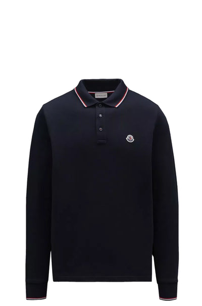 MONCLER - Polo bleu marine à manches longues