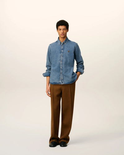 AMI PARIS - Chemise à col boutonné Ami de Coeur en denim indigo