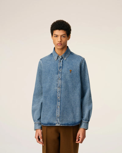 AMI PARIS - Chemise à col boutonné Ami de Coeur en denim indigo