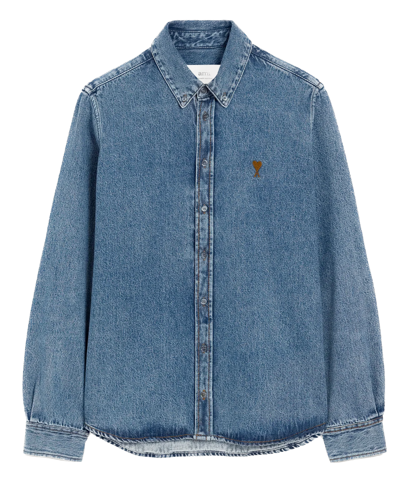 AMI PARIS - Chemise à col boutonné Ami de Coeur en denim indigo