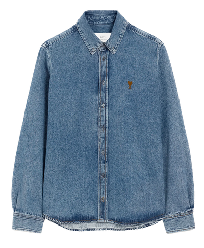 AMI PARIS - Chemise à col boutonné Ami de Coeur en denim indigo