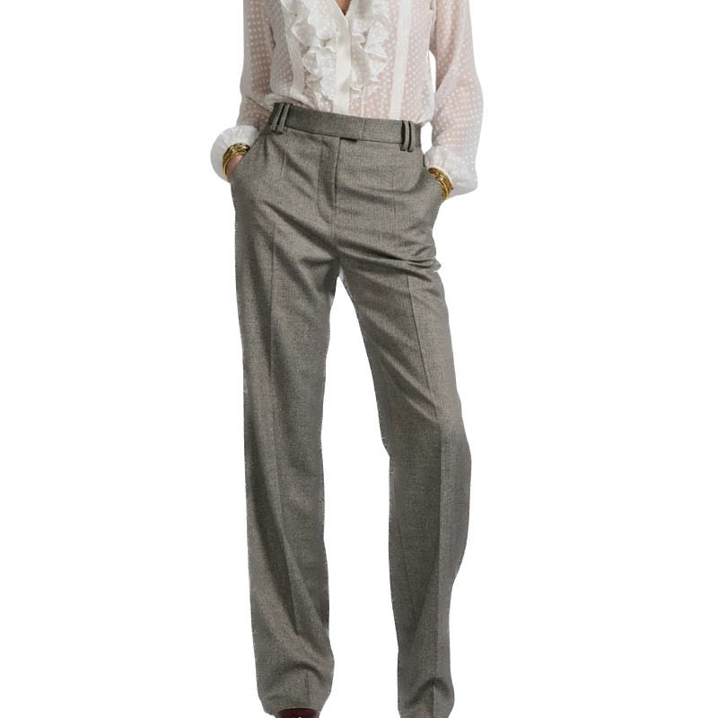BARBARA BUI - Pantalon taille haute laine micro chevrons gris