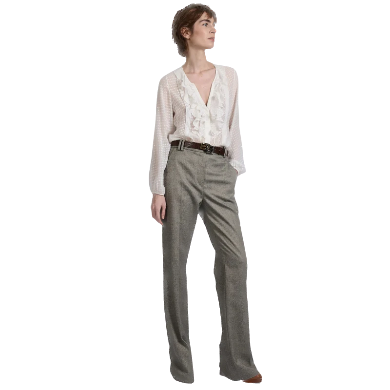 BARBARA BUI - Pantalon taille haute laine micro chevrons gris