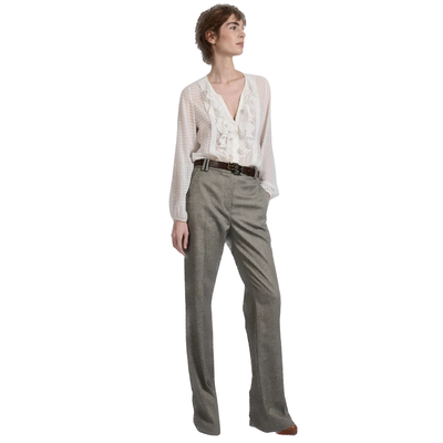 BARBARA BUI - Pantalon taille haute laine micro chevrons gris