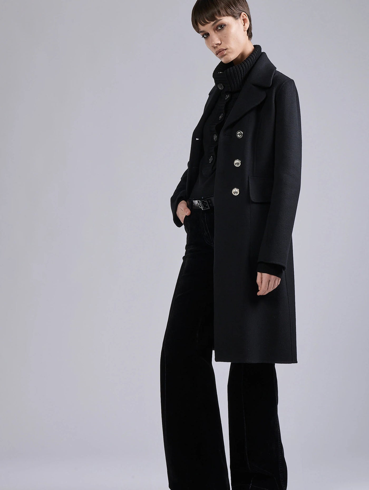 BARBARA BUI - Manteau en laine et cachemire double face mastic