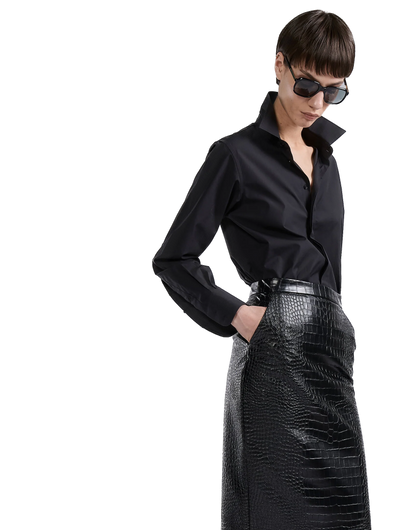 BARBARA BUI - Jupe crayon en cuir vegan embossé croco noir