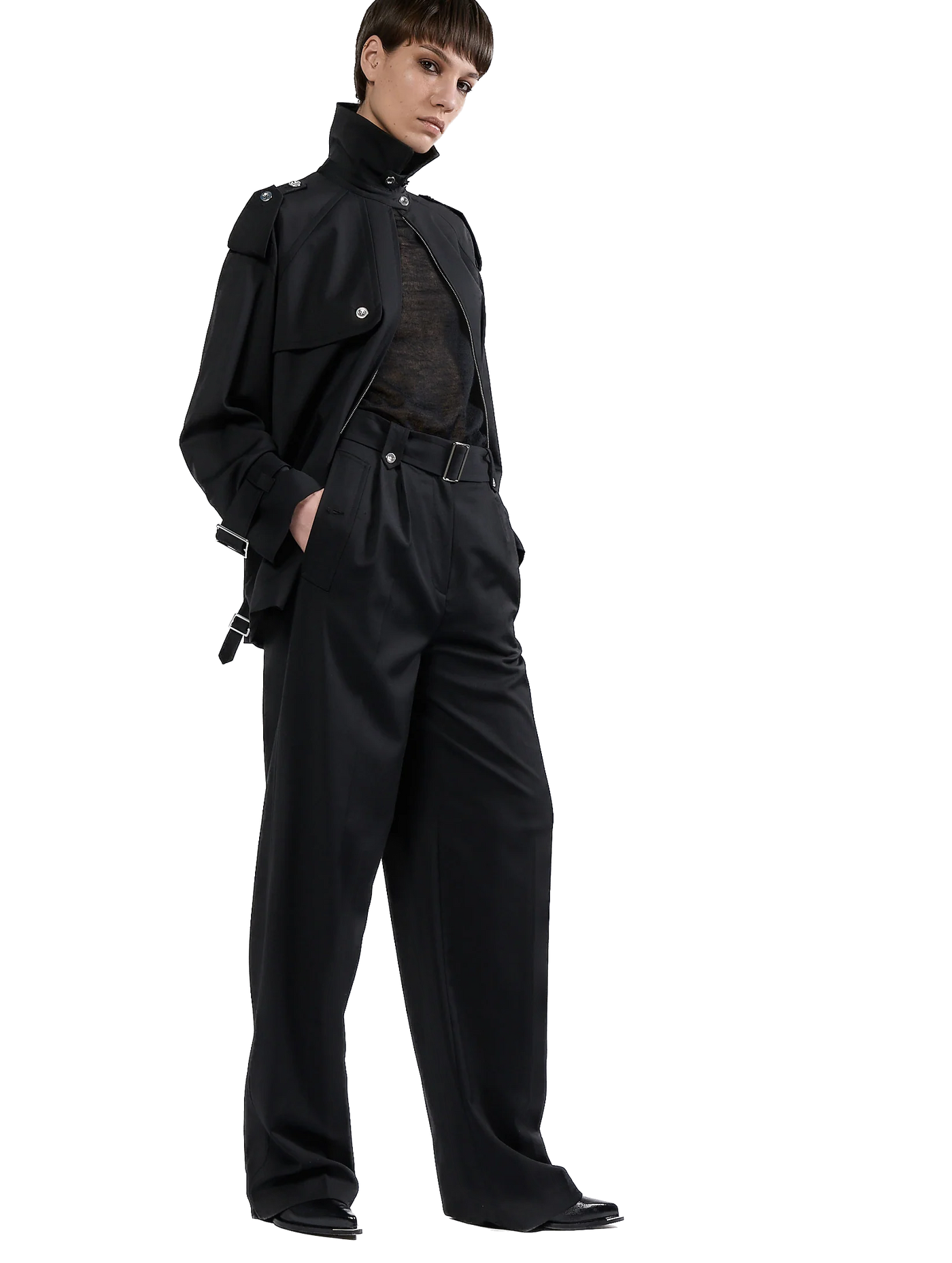 BARBARA BUI - Pantalon taille haute en gabardine de laine noir