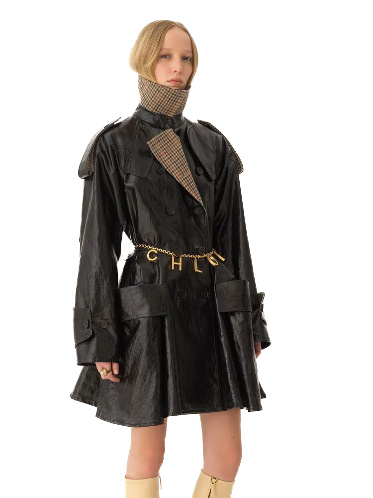 Chloé - Manteau cavalier court croisé en lin enduit