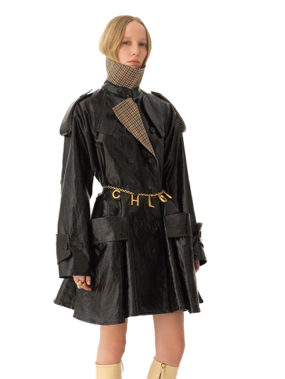 Chloé - Manteau cavalier court croisé en lin enduit