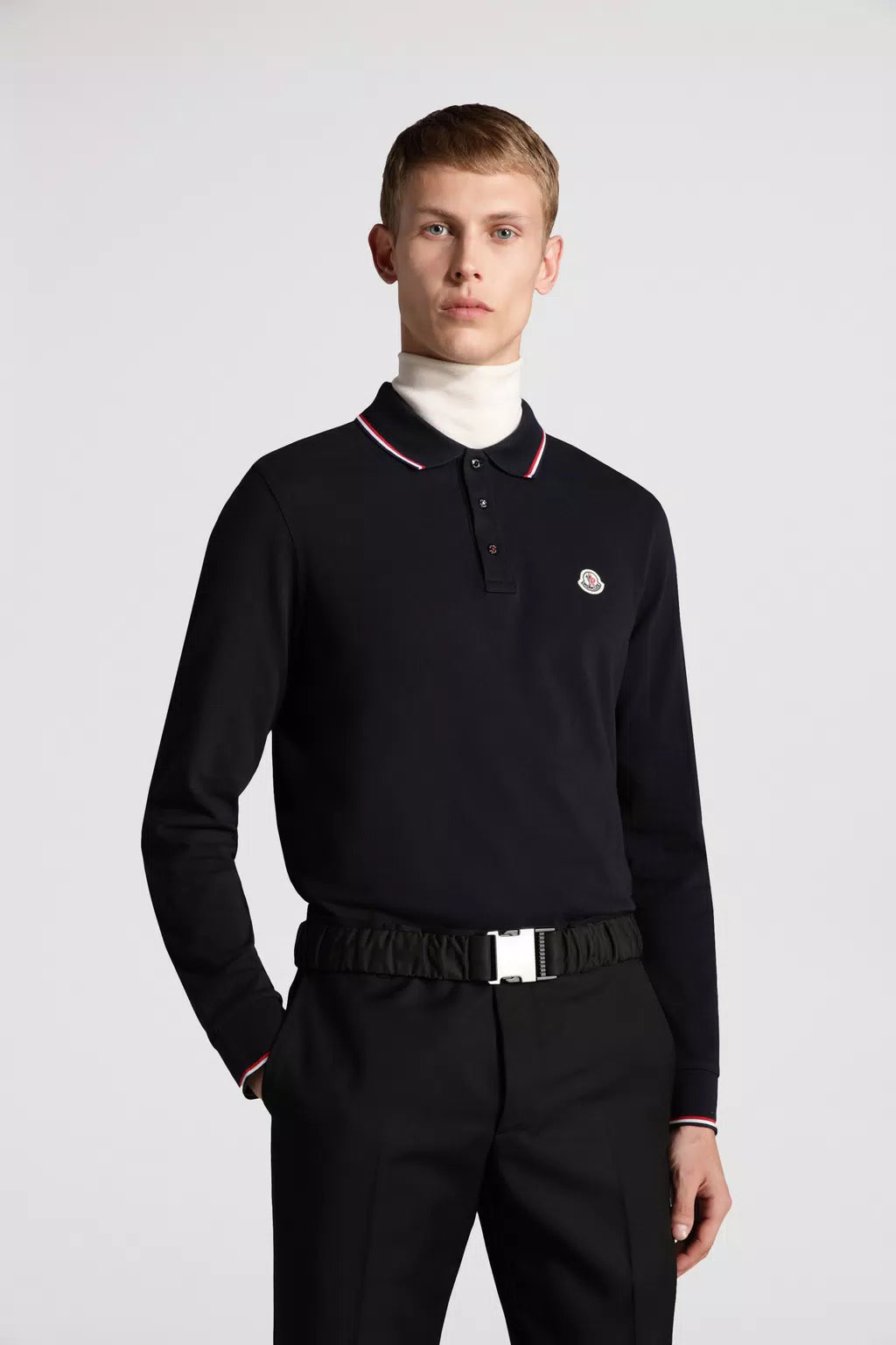 MONCLER - Polo bleu marine à manches longues