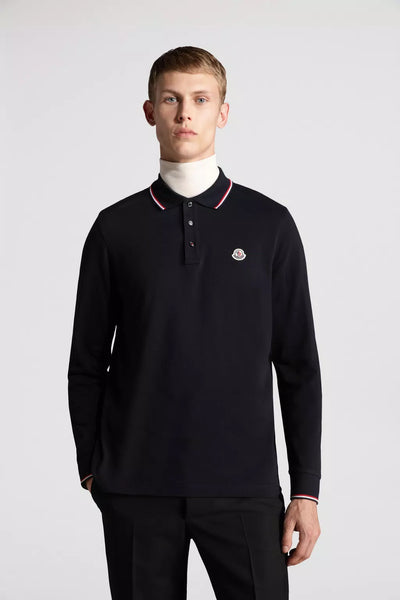 MONCLER - Polo bleu marine à manches longues