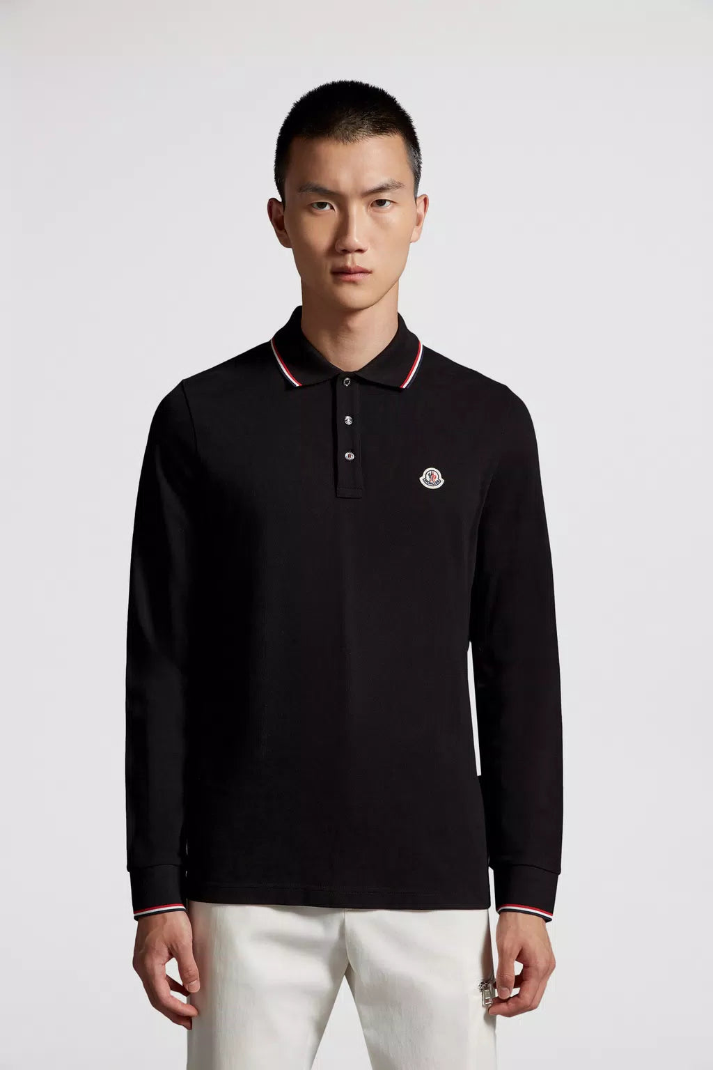 MONCLER - Polo noir à manches longues