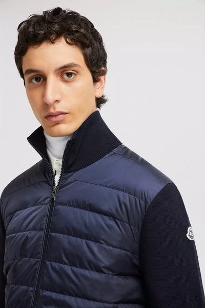 MONCLER - Cardigan zippé bleu marine