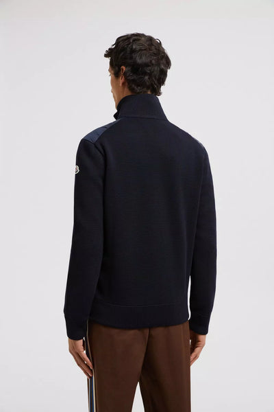 MONCLER - Cardigan zippé bleu marine