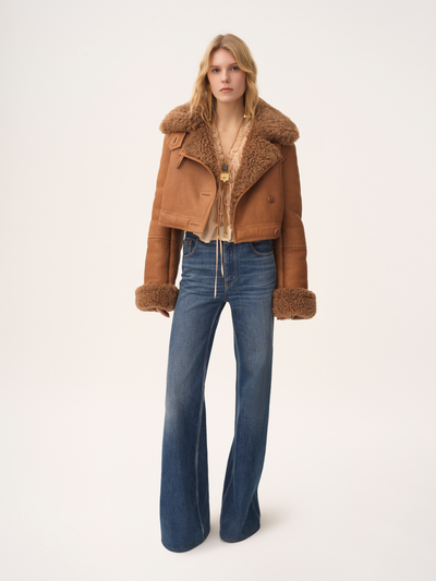 CHLOÉ - veste en cuir à col en peau lainée