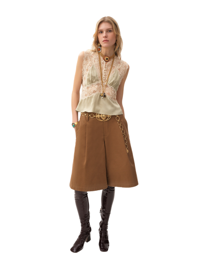 CHLOÉ - Top col V en satin de soie et dentelle