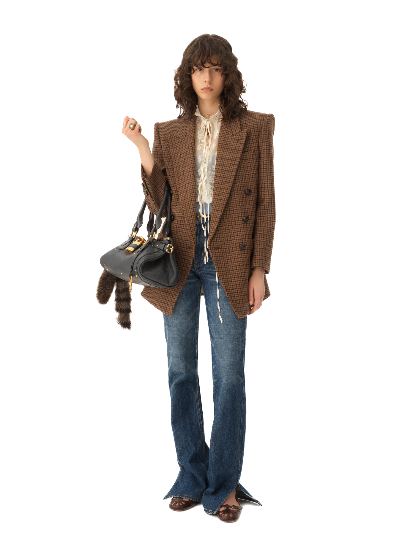 CHLOÉ - Veste blazer croisée en laine pied-de-poule