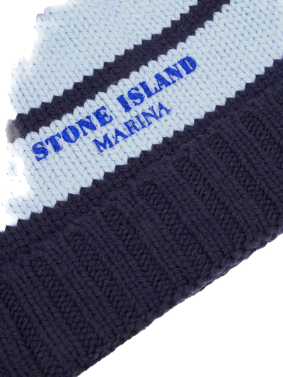 STONE ISLAND MARINA - Bonnet en laine à rayures et revers côtelé